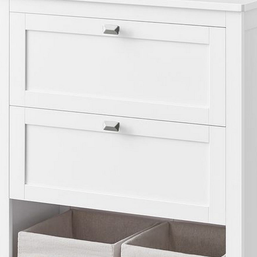 31 Inch Storage Cabinet with 2 Drawers and Baskets, Divider, White Wood - BM315826