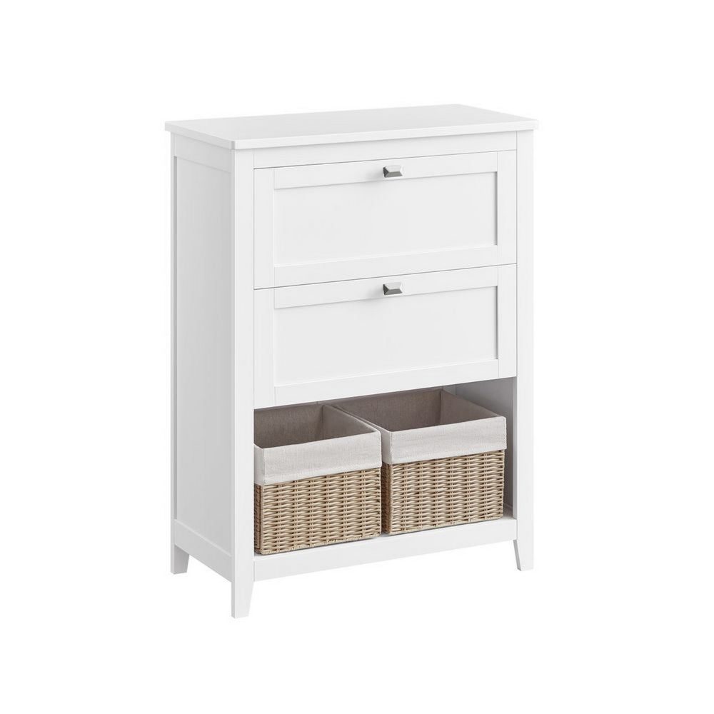 31 Inch Storage Cabinet with 2 Drawers and Baskets, Divider, White Wood - BM315826