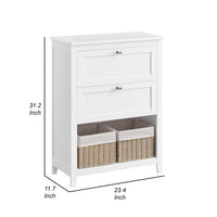 31 Inch Storage Cabinet with 2 Drawers and Baskets, Divider, White Wood - BM315826