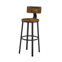 29 Inch Modern Barstool Chair Set of 2, Panel Back, Brown Wood, Black Iron - BM315827