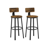 29 Inch Modern Barstool Chair Set of 2, Panel Back, Brown Wood, Black Iron - BM315827