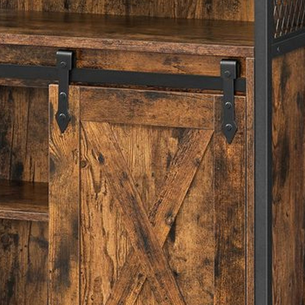 31 Inch Storage Cabinet Cupboard with Sliding Barn Door, Rustic Brown Wood - BM315828