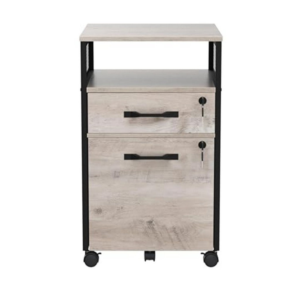 27 Inch File Storage Cabinet with Key Lock, Caster Wheels, Gray Black Wood - BM315830