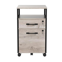 27 Inch File Storage Cabinet with Key Lock, Caster Wheels, Gray Black Wood - BM315830