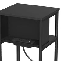 23 Inch Side End Table, USB Charging Point, Open Shelf, Black Steel Wood - BM315831