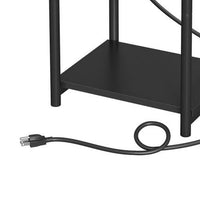 23 Inch Side End Table, USB Charging Point, Open Shelf, Black Steel Wood - BM315831