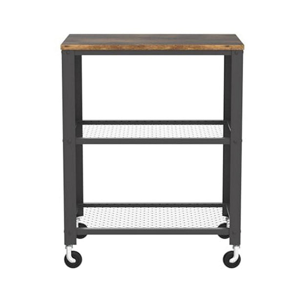 31 Inch Kitchen Rolling Bar Cart, 3 Tier, Brown Wood Top, Black Steel - BM315833