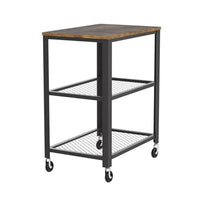 31 Inch Kitchen Rolling Bar Cart, 3 Tier, Brown Wood Top, Black Steel - BM315833