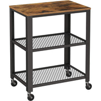 31 Inch Kitchen Rolling Bar Cart, 3 Tier, Brown Wood Top, Black Steel - BM315833