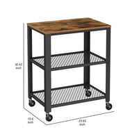 31 Inch Kitchen Rolling Bar Cart, 3 Tier, Brown Wood Top, Black Steel - BM315833