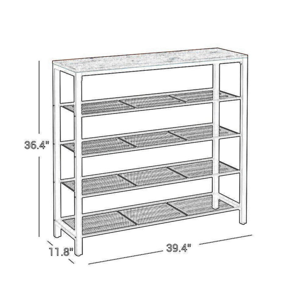 39 Inch Modern Shoe Rack Stand, 5 Tier Open Style Shelves, Black Metal - BM315834