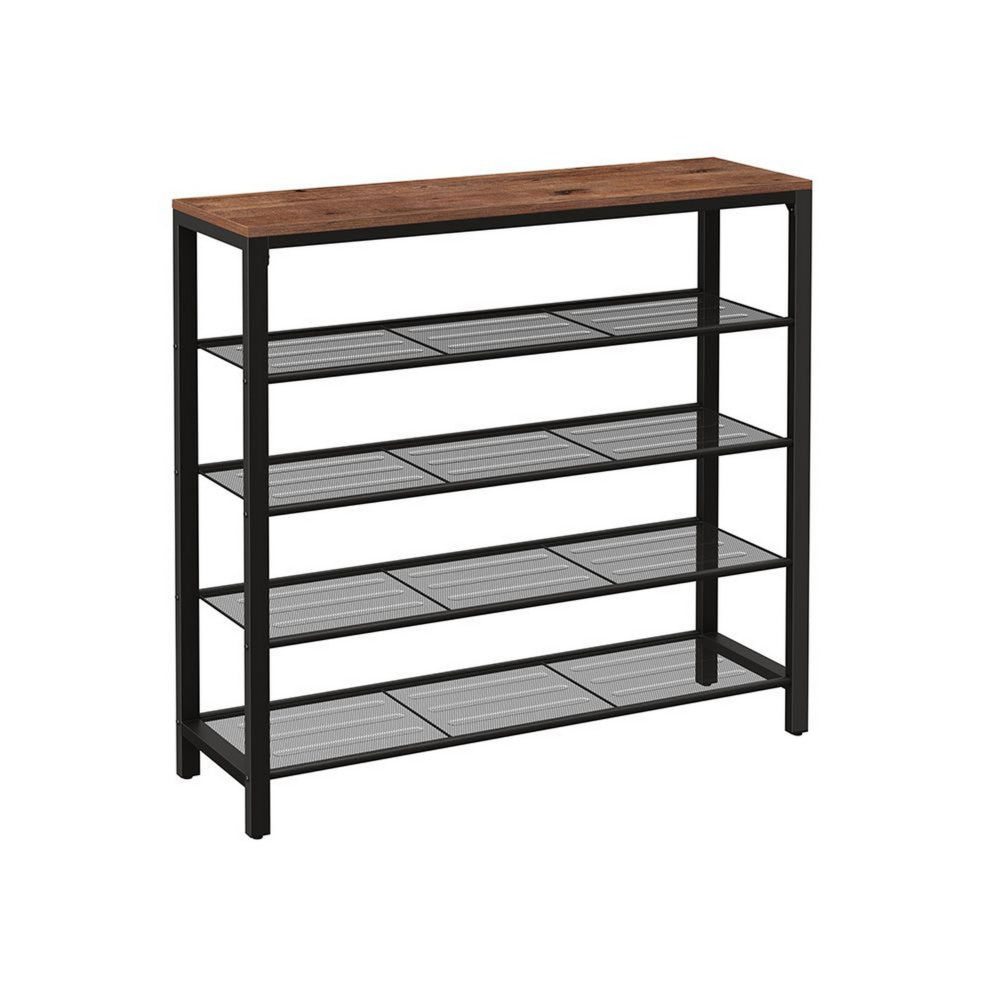 39 Inch Modern Shoe Rack Stand, 5 Tier Open Style Shelves, Black Metal - BM315834