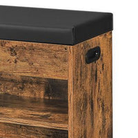 31 Inch Storage Bench with Black Padded Seat, Open Shelves, Brown Wood - BM315835