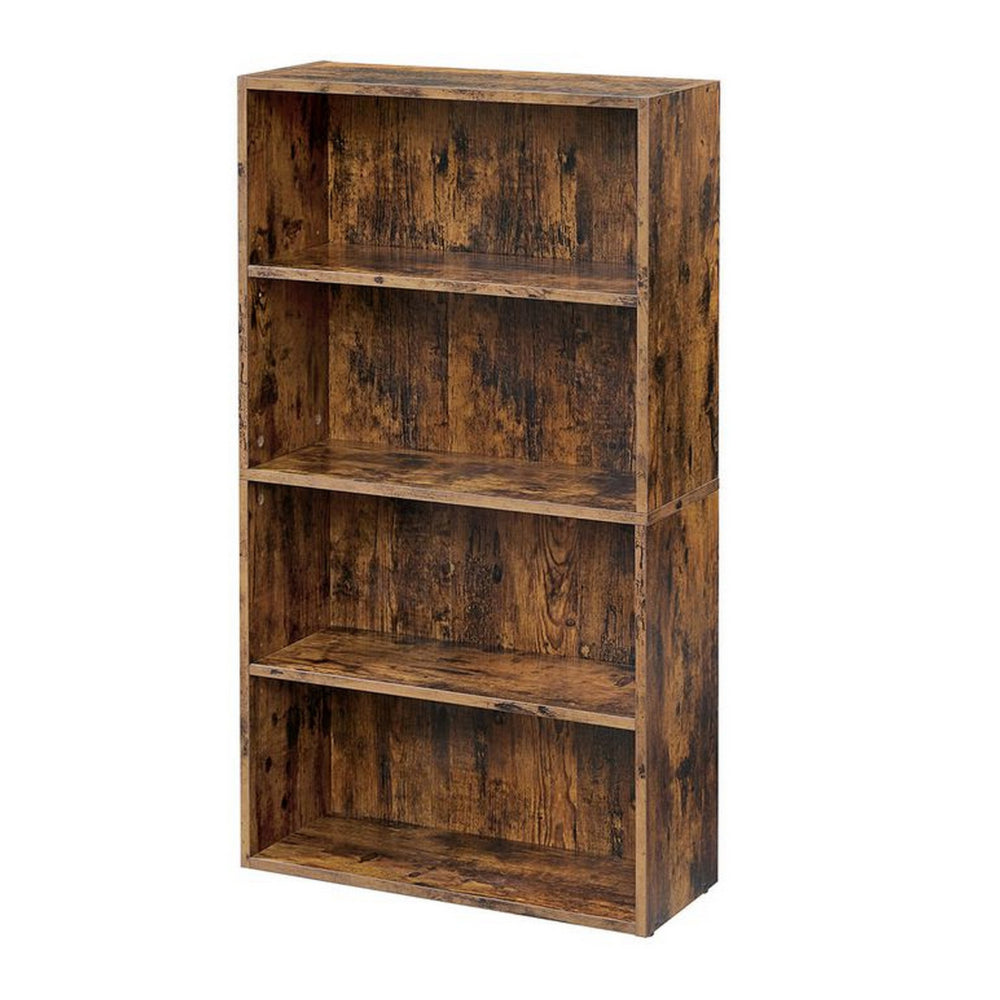 42 Inch Modern Bookcase with 4 Open Shelves, Rustic Style Brown Wood - BM315837