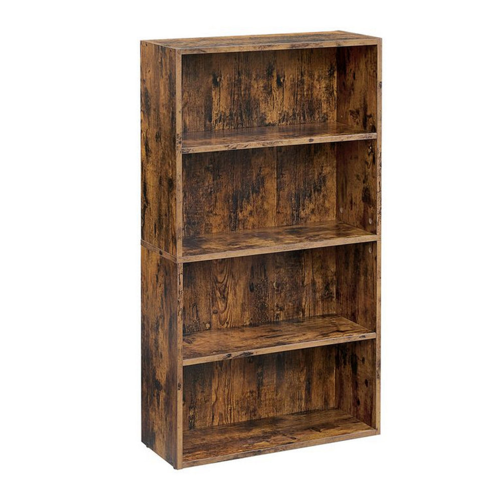 42 Inch Modern Bookcase with 4 Open Shelves, Rustic Style Brown Wood - BM315837