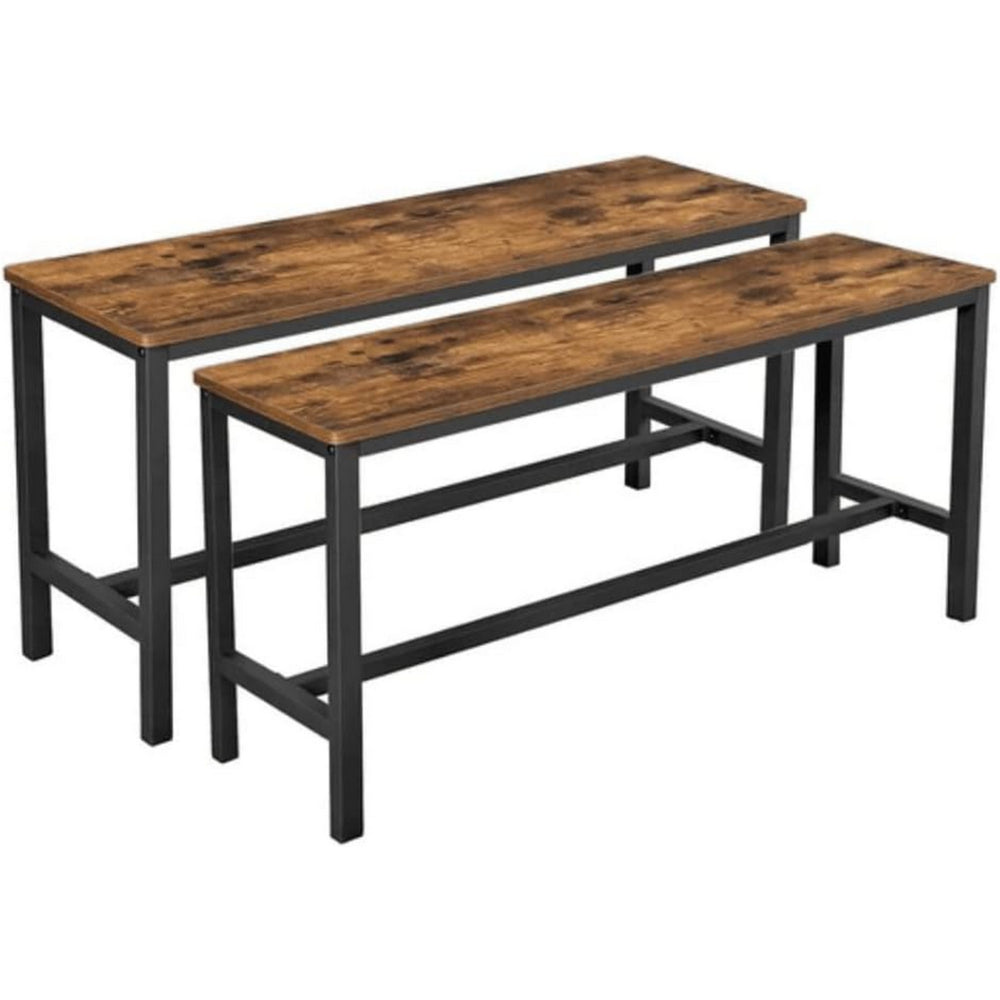 43 Inch Accent Bench Set of 2, Industrial Brown Wood Seat, Black Steel - BM315849