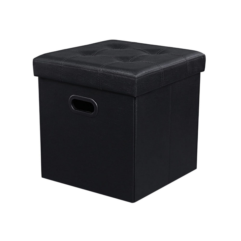 Digi 15 Inch Folding Storage Ottoman, Cushioned, Removable Lid, Black - BM315872