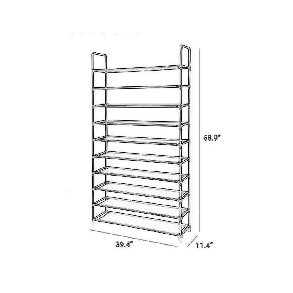 Gaco 69 Inch Shoe Rack, 10 Shelves, Stackable Metal Frame, Black Finish - BM315877