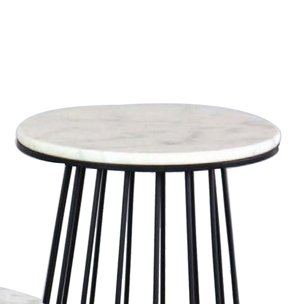 30 Inch Plant Stand Side Table Set of 3, Round Marble Top, Tapered, Black - BM315880