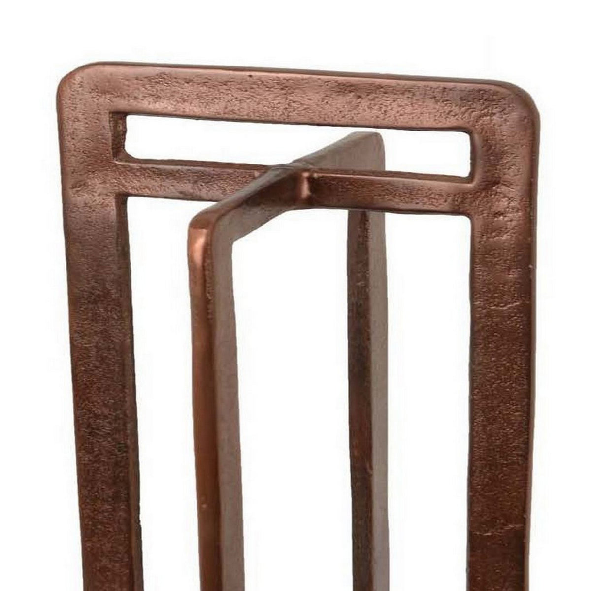 Eya 21 Inch Modern Tabletop Candle Lantern with Round Plate, Copper Metal   - BM315882