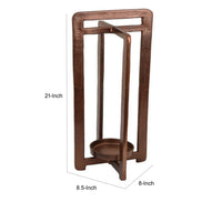 Eya 21 Inch Modern Tabletop Candle Lantern with Round Plate, Copper Metal   - BM315882