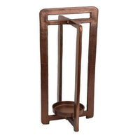 Eya 21 Inch Modern Tabletop Candle Lantern with Round Plate, Copper Metal   - BM315882