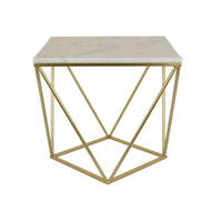 21 Inch Modern Plant Stand Side Table, Square White Marble Top, Gold Metal - BM315883