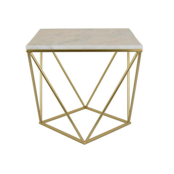 21 Inch Modern Plant Stand Side Table, Square White Marble Top, Gold Metal - BM315883