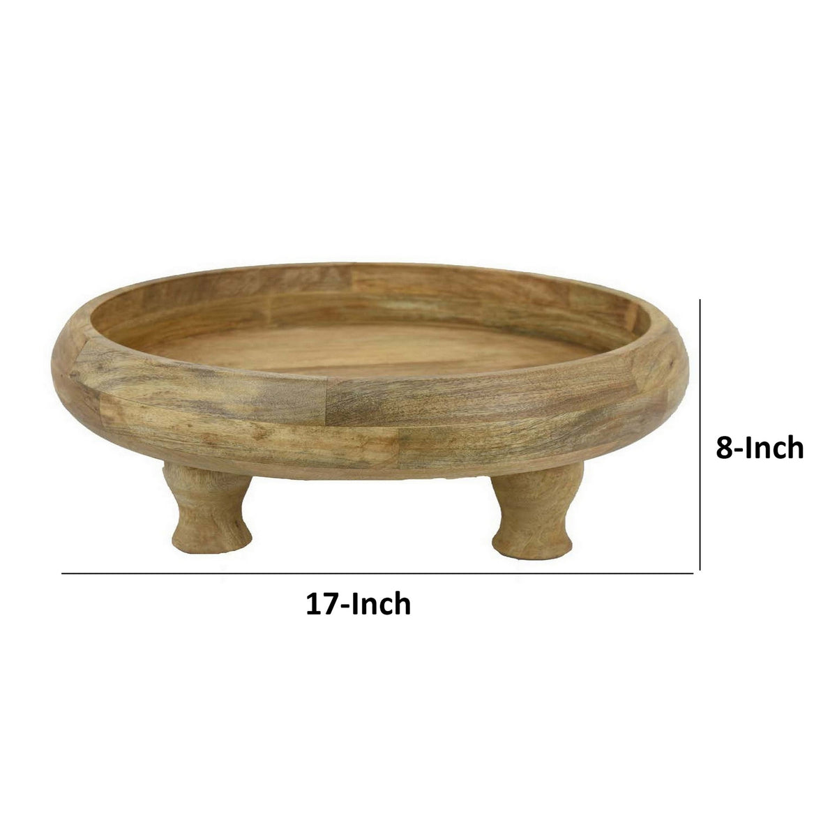 Remi 17 Inch Wood Decorative Bowl, Footed Pedestal Brown Solid Wood - BM315894