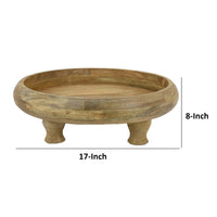 Remi 17 Inch Wood Decorative Bowl, Footed Pedestal Brown Solid Wood - BM315894