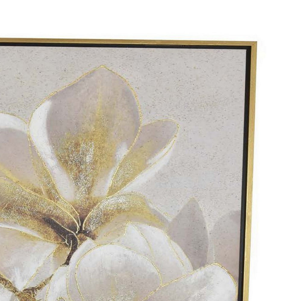 40 x 40 Inch Framed Wall Art Oil Painting, Abstract Floral, White Yellow - BM315896