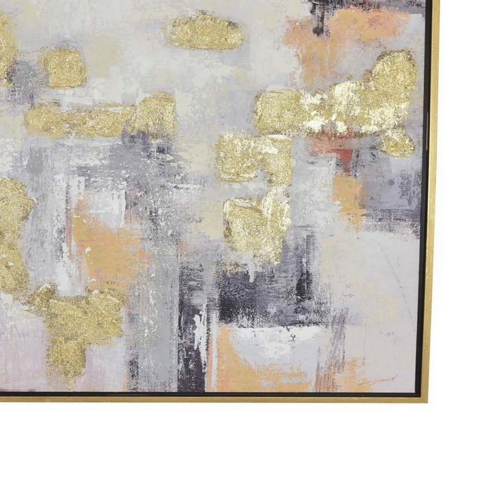 40 x 40 Inch Framed Wall Art Oil Painting, Gold Accent Abstract White Black - BM315897