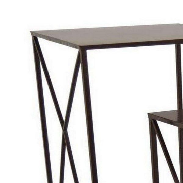 Hyan Modern Plant Stand Side Table Set of 3, Crossed Brown Metal Frame - BM315898