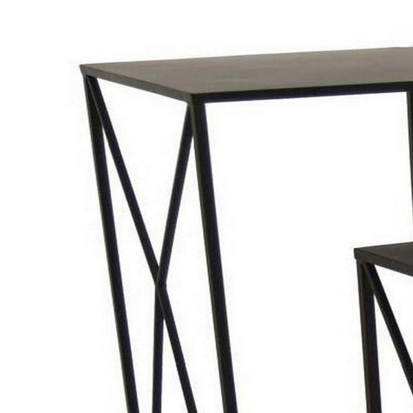 Hyan Modern Plant Stand Side Table Set of 3, Crossed Black Metal Frame - BM315900