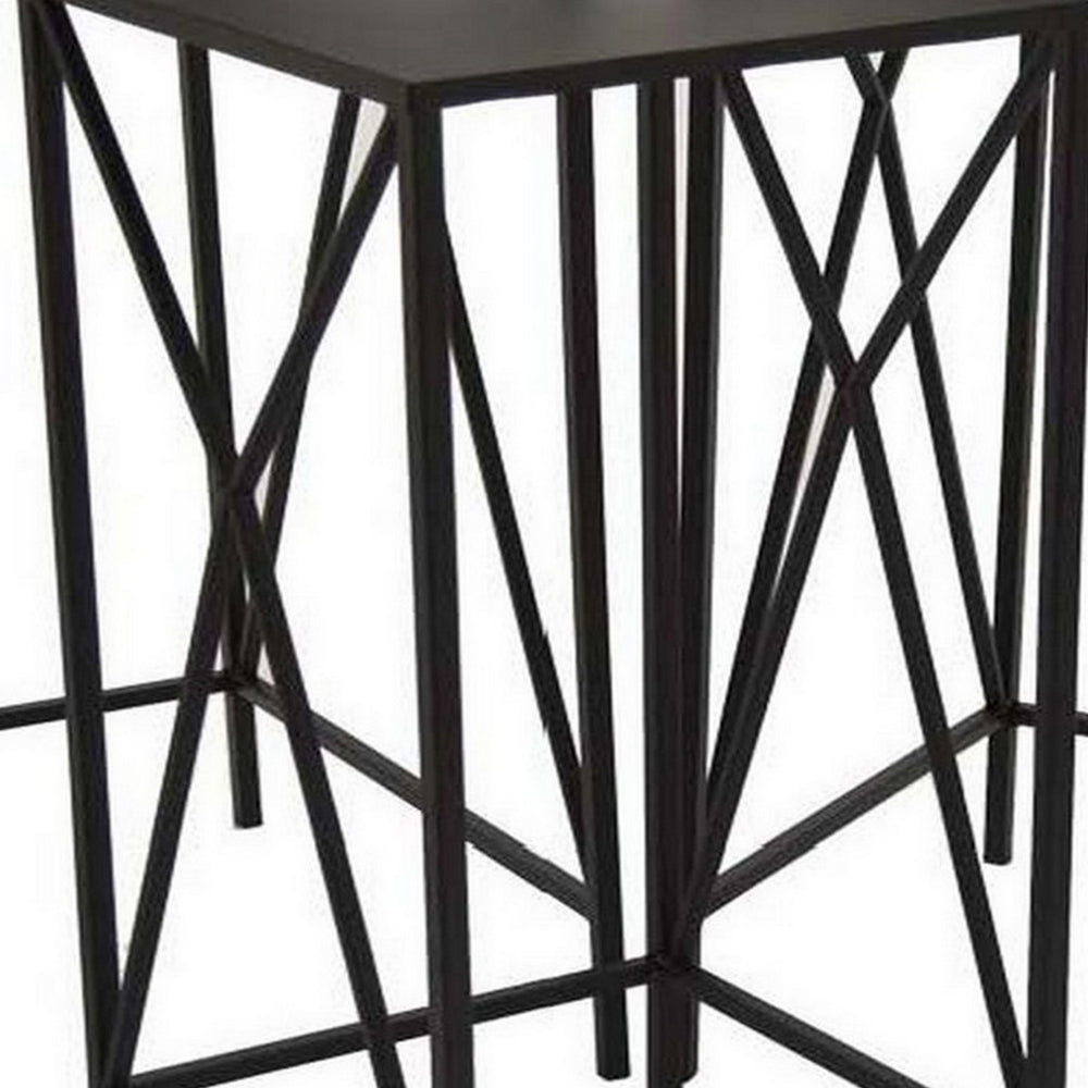 Hyan Modern Plant Stand Side Table Set of 3, Crossed Black Metal Frame - BM315900