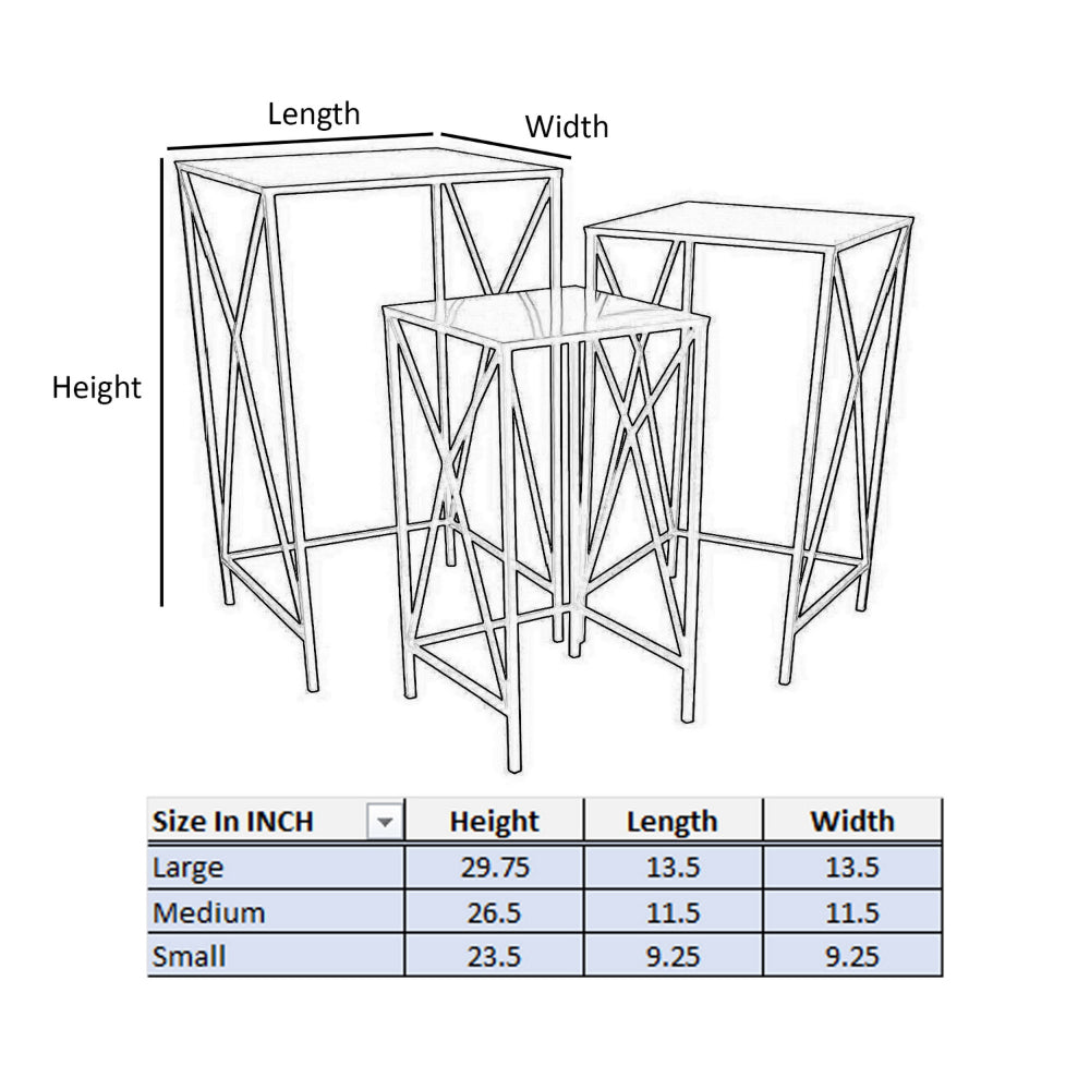 Hyan Modern Plant Stand Side Table Set of 3, Crossed Black Metal Frame - BM315900