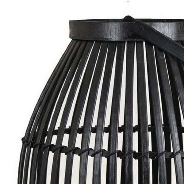 Gyna 30 Inch Modern Tabletop Lantern, Woven Cylindrical Decoration, Black - BM315903