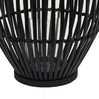 Gyna 30 Inch Modern Tabletop Lantern, Woven Cylindrical Decoration, Black - BM315903