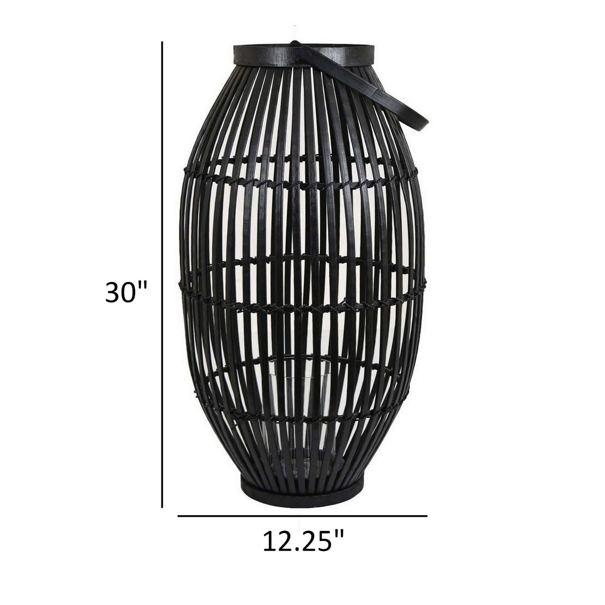 Gyna 30 Inch Modern Tabletop Lantern, Woven Cylindrical Decoration, Black - BM315903