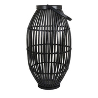 Gyna 30 Inch Modern Tabletop Lantern, Woven Cylindrical Decoration, Black - BM315903