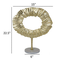 23 Inch Modern Tabletop Decorative Statue, Solid Ring Design, Gold Metal  - BM315905