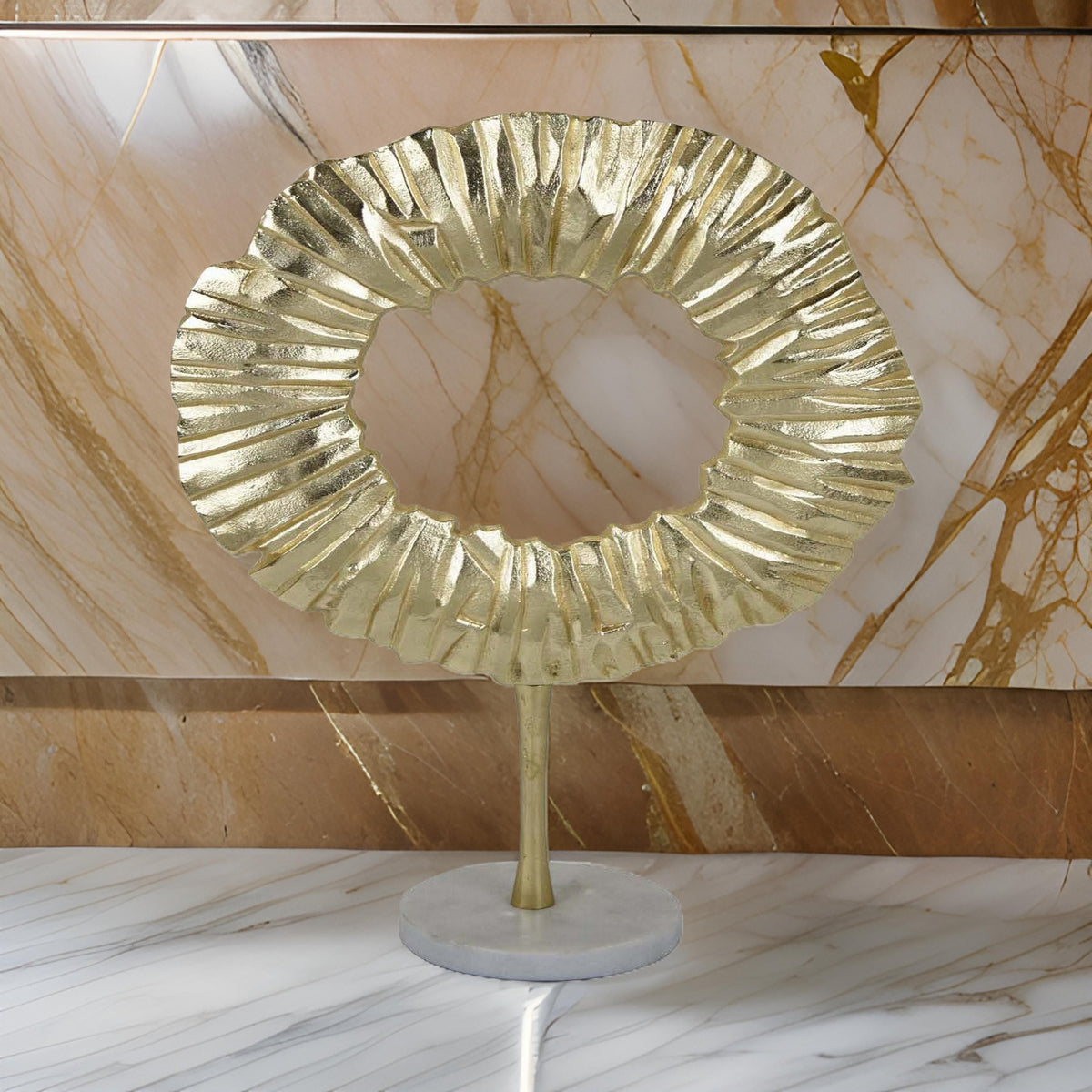 23 Inch Modern Tabletop Decorative Statue, Solid Ring Design, Gold Metal  - BM315905