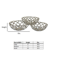 Lyna 17 Inch Modern Decorative Basket Set of 3, Open Weave, Chrome Metal - BM315908