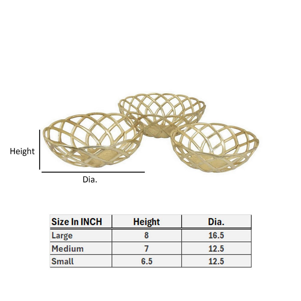 Lyna 18 Inch Modern Decorative Metal Basket Set of 3, Gold Color - BM315909