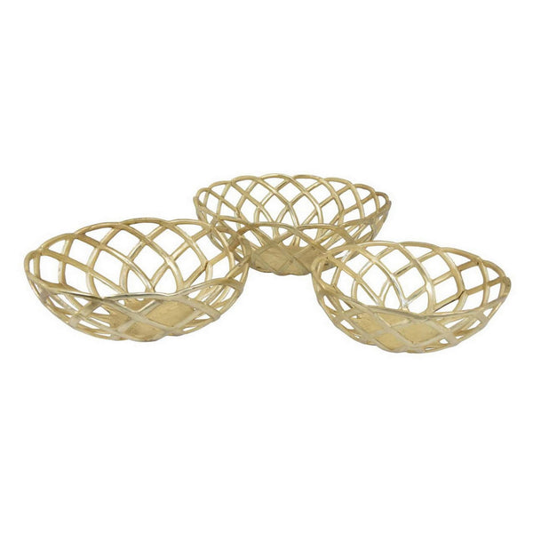 Lyna 18 Inch Modern Decorative Metal Basket Set of 3, Gold Color - BM315909