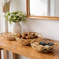 Lyna 18 Inch Modern Decorative Metal Basket Set of 3, Gold Color - BM315909