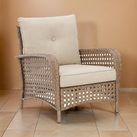Miky 33 Inch Lounge Chair Set of 2, Cushioned, Brown Resin Wicker, Beige - BM315916