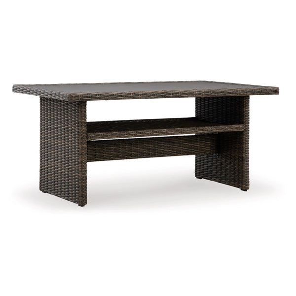 Soha 59 Inch Outdoor Multi Use Dining Table, Resin Wicker with Shelf, Brown - BM315919