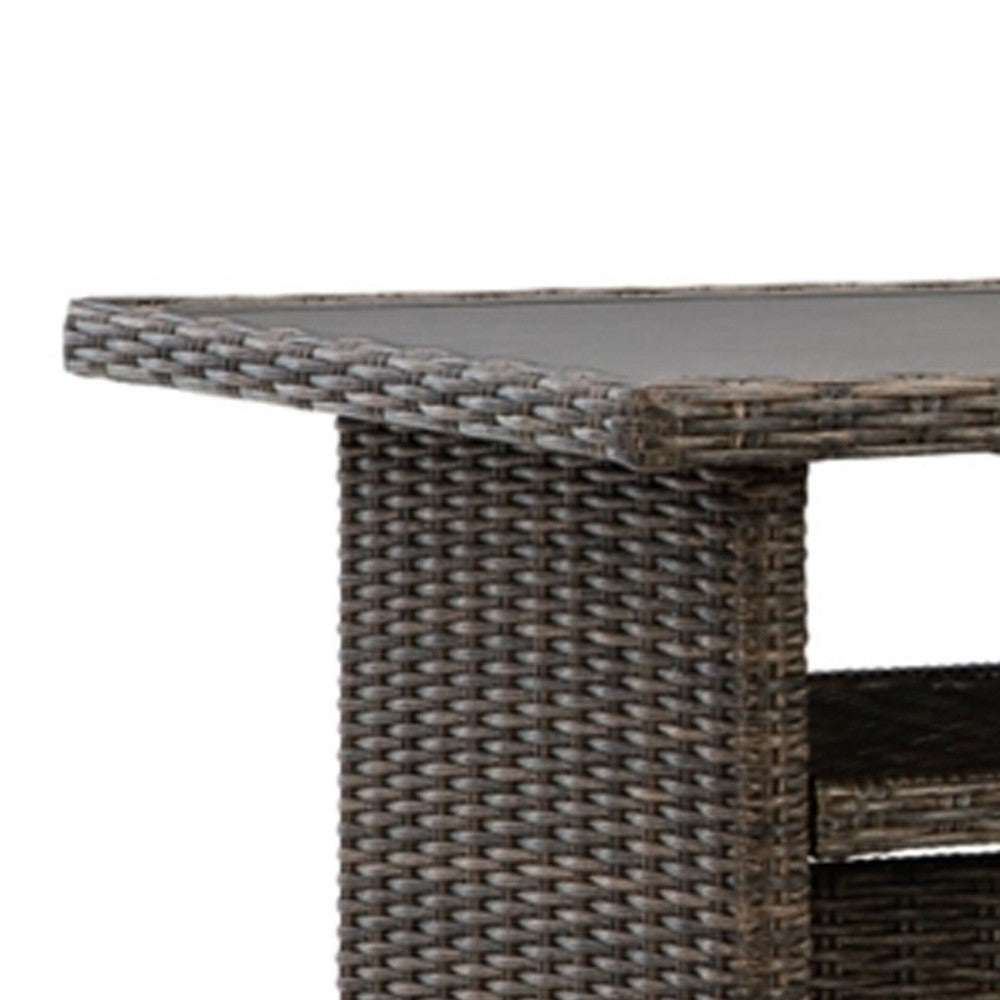 Soha 59 Inch Outdoor Multi Use Dining Table, Resin Wicker with Shelf, Brown - BM315919