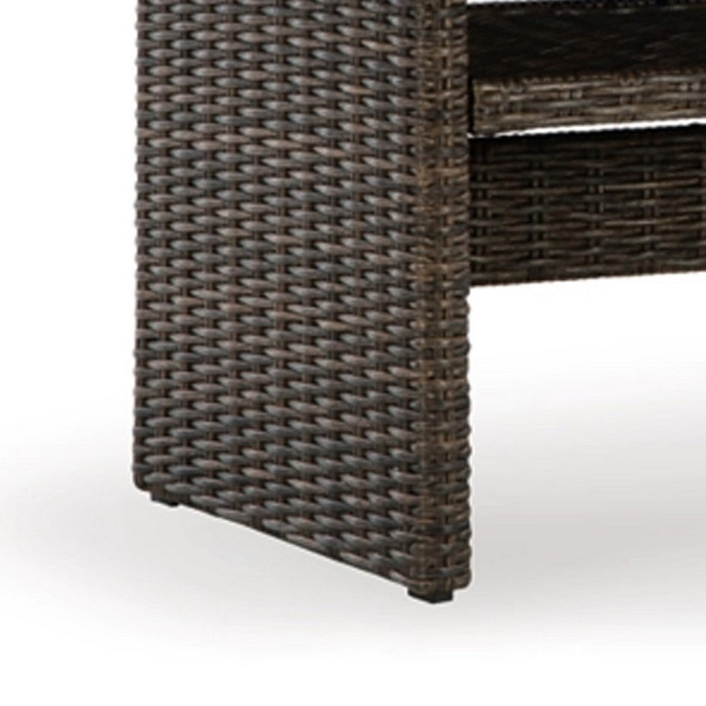 Soha 59 Inch Outdoor Multi Use Dining Table, Resin Wicker with Shelf, Brown - BM315919